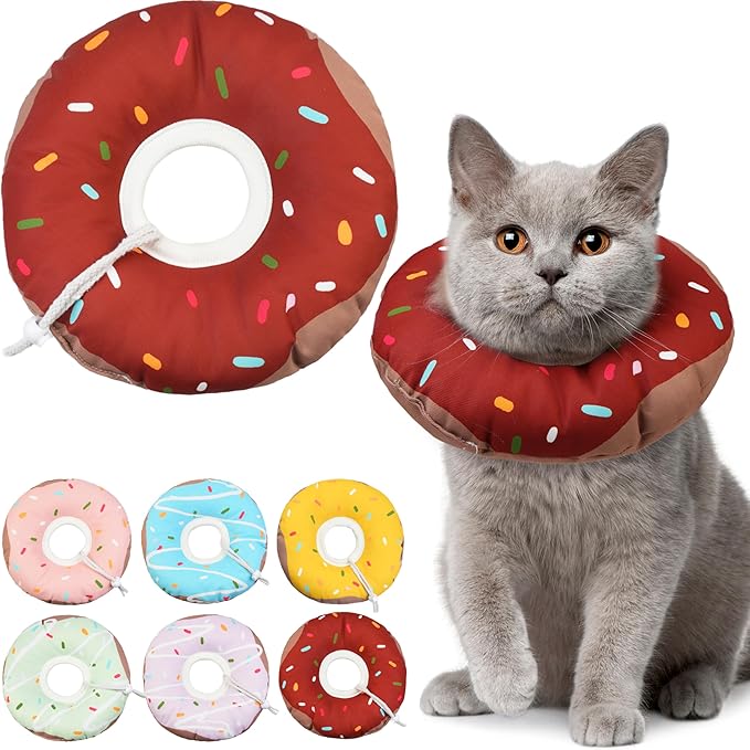 Cat Cone Collar Soft, Waterproof Cat Recovery Collars Spay Cones to Stop Licking Cute Donut E Collar After Surgery Anti-Lick Wound Healing Safety Elizabethan Collar for Kittens (Donut Brown, Small)