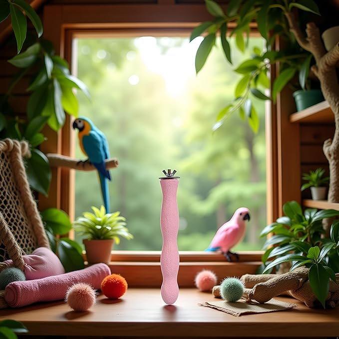 Bird Perch, and Beak Frosted Grinding Bar Standing Stick Cage Toy for Parakeet African Grey Cockatoo Budgies Cockatiel(L)