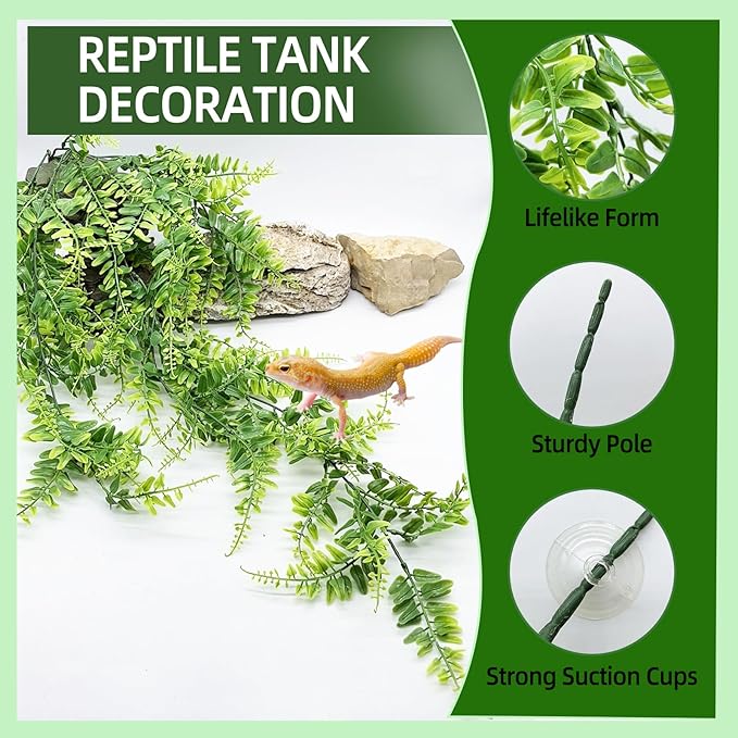 BNOSDM Reptile Vines, Bendable Jungle Climbing Vine, Terrarium Artificial Plants Decor, Reptiles Tank Accessories for Bearded Dragons, Chameleons, Snakes, Lizards, Hermit Crabs