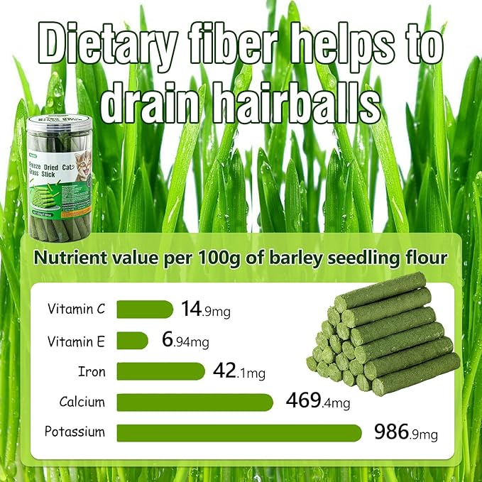 225g Cat Grass Teething Stick, Delicious Cat Treat Snack Edible Cat Chew Toy for Teeth Cleaning and Hairball Removal in Cats