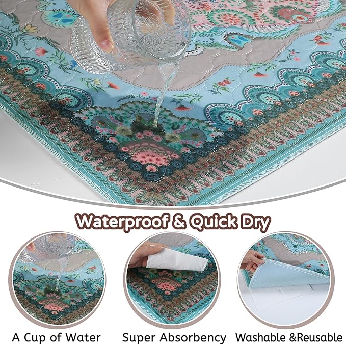 Aitmexcn Washable Pee Pads for Dogs, Reusable 24’’x 48’’ Waterproof Boho Mats for Puppy, Guinea Pig, Rabbit,Highly Absorbent,Ultra Soft, Non-Slip,Machine Washable,Stylish Design,2 Pack