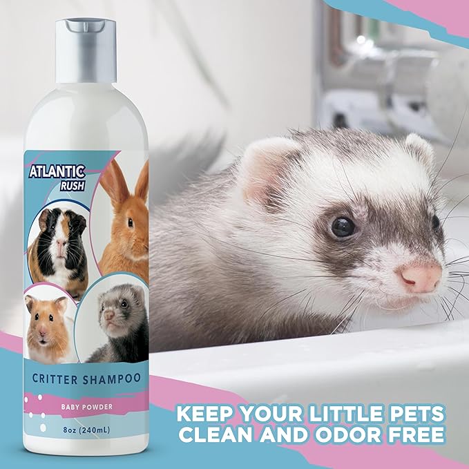 Critter Shampoo for Small Pets - 8oz Small Animal Baby Powder Scented Shampoo - Pet Shampoo for Small Critters Including Ferrets, Guinea Pigs, Rabbits, Hedgehogs, Hamsters & Sugar Gliders