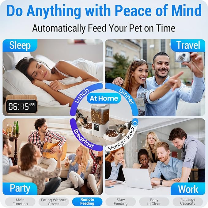 Automatic Cat Feeder with Slow Feed for 2 Cats: 5G WiFi Automatic Dog Feeder with 7L Large Food Storage, Cat Food Dispenser with Alexa for Multiple Pets, Detachable for Easy Cleaning -29 Cup