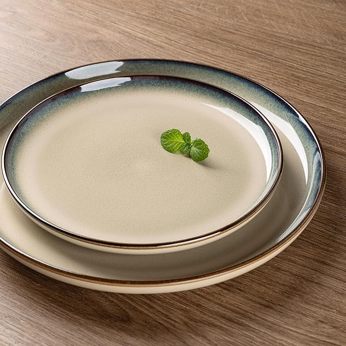 GBHOME Ceramic Dinnerware Sets for 4, 12 Pieces Stoneware Plates and Bowls Sets, Scratch Resistant Dishes, Dishwasher & Microwave Safe, Reactive Glaze-Gravel