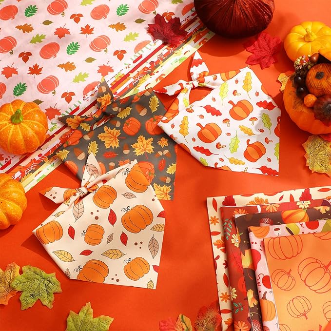 Abbylike 50 Pcs Fall Dog Bandanas Bulk Pumpkin Bandanas for Dogs Triangle Kerchief Bibs Scarf for Small Medium Large Pets Autumn Thanksgiving Costume Accessories, 25 Styles (31.5 x 21.7 x 21.7 Inch)