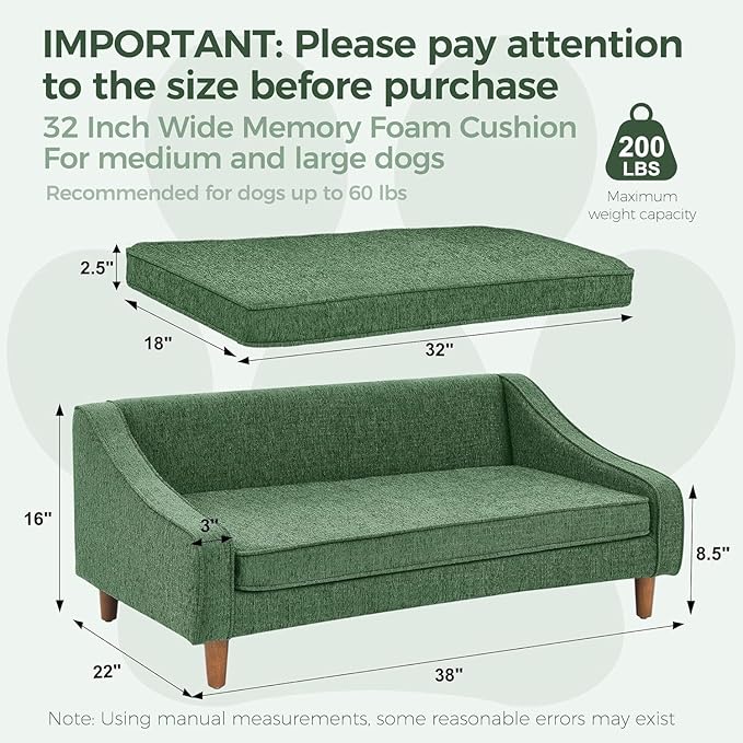 Dog Sofa Couch for Medium to Large Dogs, Durable Pet Sofa with Washable Fabric, Elevated Mini Dog Bed with Wooden Legs for Medium and Large Dogs, Dark Grey