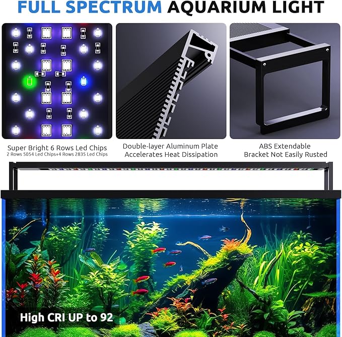 24/7 LED Aquarium Light for 36-42 Inch Fish Tank, Auto On Off with Timer, 9 Colors, Adjustable Brightness, Daylight Moonlight Mode, Full Spectrum Fish Tank Light for Plants, 68W
