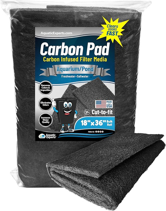Aquarium Carbon Pad - Cut to Fit Carbon Infused Filter Pad Media for Crystal Clear Fish Tank and Ponds (18 Inch Width, 36 Inch Long)