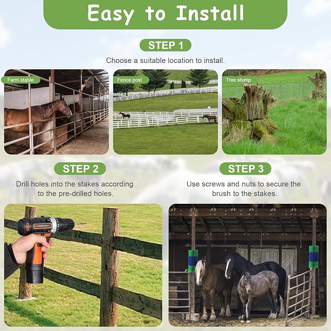 2PCS Livestock Scratch Brush, 17.5 x 7.8 Inch Goat Brushes for Grooming, Horse Brushes for Scratching, Livestock Brushing with 4 Screws for Horse, Elk, Cattle, Pig, Sheep（Green）