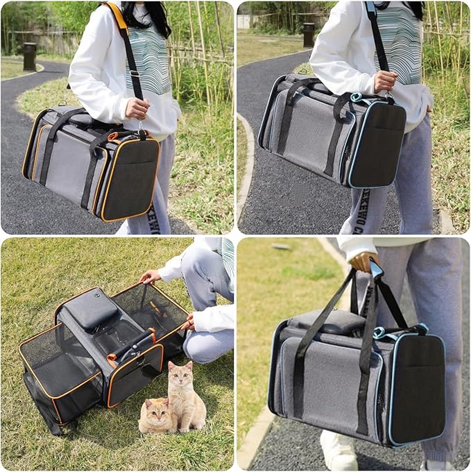 Cat, Dog Carrier for Pets Up to 20 Lbs,Sides Expandable Pet Carrier Bag Large Mesh Safe,Airline Approved Animal Carrier,Soft Sided Collapsible Pet Travel Carrier,Foldable Portable Pet Home(Blue)