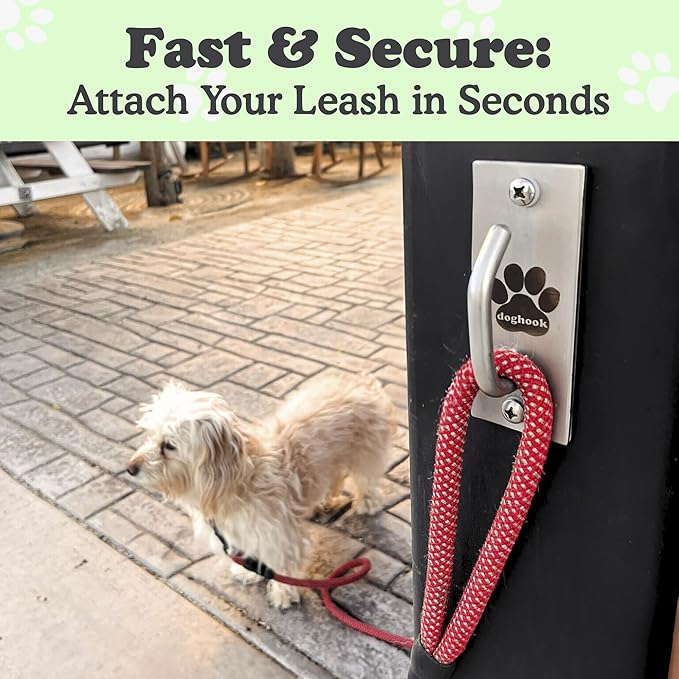 Canine Hitch- Secure Dog Leash Parking Mounted Indoor – Outdoor Wall Hook - Tie Out Stainless Steel Practical Lead Management for Home & Business, Standard Size