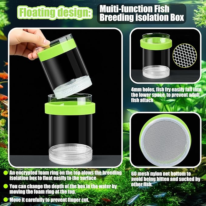 2 Pcs Breeder Box for Fish Tank Aquarium Breeder Separation Net Breeding Box with Suction Cup for Small Fish Shrimp Clownfish Guppy(Green,L)