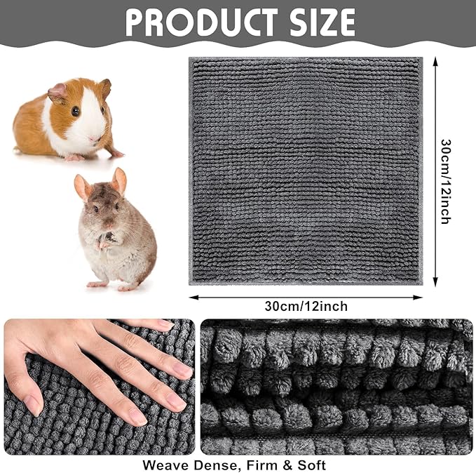Amylove 4 Pcs Guinea Pig Cage Liner Guinea Pig Bedding Washable Fleece Pee Pads Reusable Small Animals Training Mat Small Animal Sleeping Bed for Bunny Hamster(Dark Gray,12 x 12 Inch)