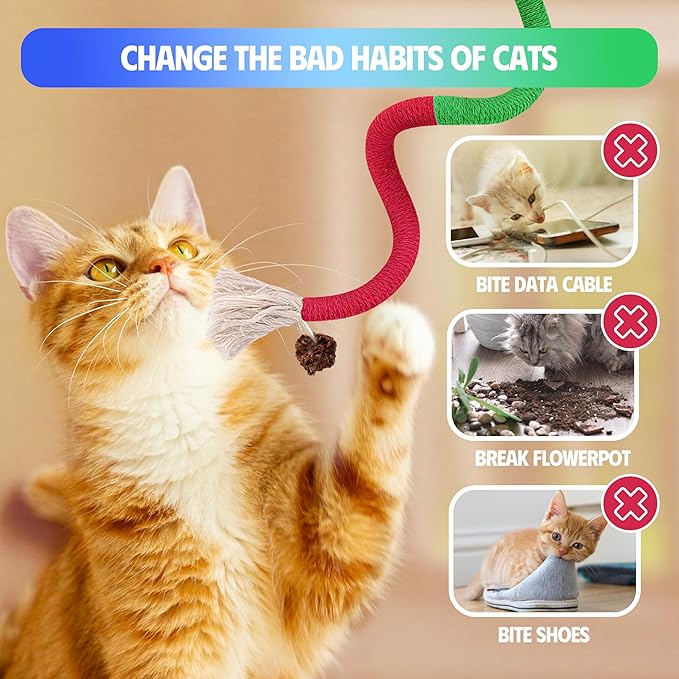 Cat Toys Chew Rope & Silvervine Sticks for Bored Indoor Adult Cats, 6Pcs Interactive Catnip Toys for Cats with Refillable Natural Catnip Bag for Teeth Cleaning