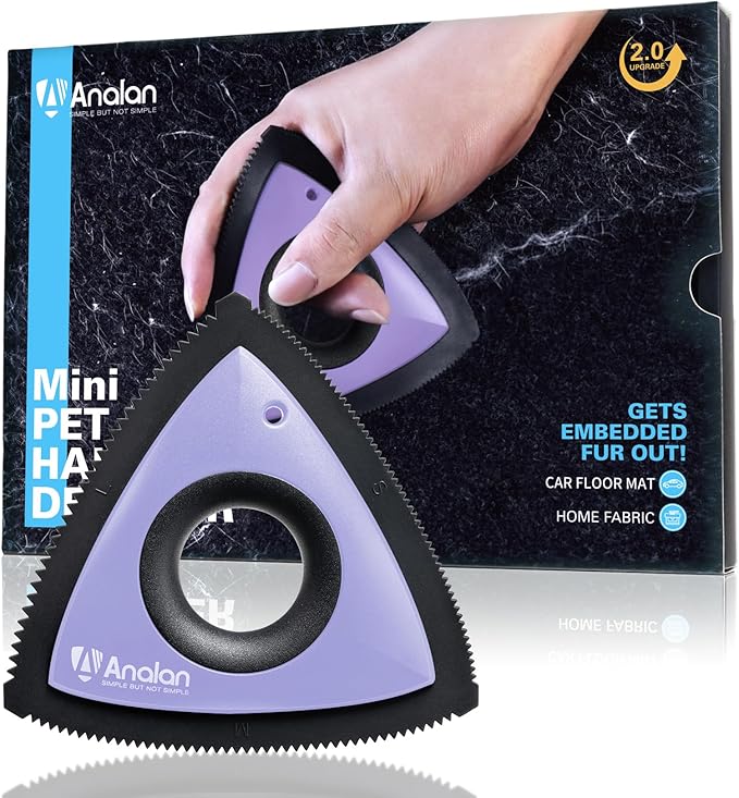 Analan Mini Pet Hair Remover for Car Detailing Supplies, Carpet Dog Hair Remover for Car Interior, Triangle Dog Hair Remover for Auto Detailing, Couch, Furniture, Lint, Carpet(Purple)