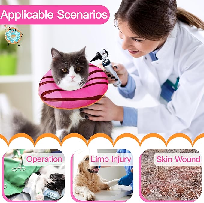 Cat Cone Collar Soft, Cute Cat Donut Collar After Surgery, Adjustable Kitten Recovery Cones to Stop Licking, Lightweight Neck Elizabethan Collars for Cats Kittens (Chocolate Pink, Large)