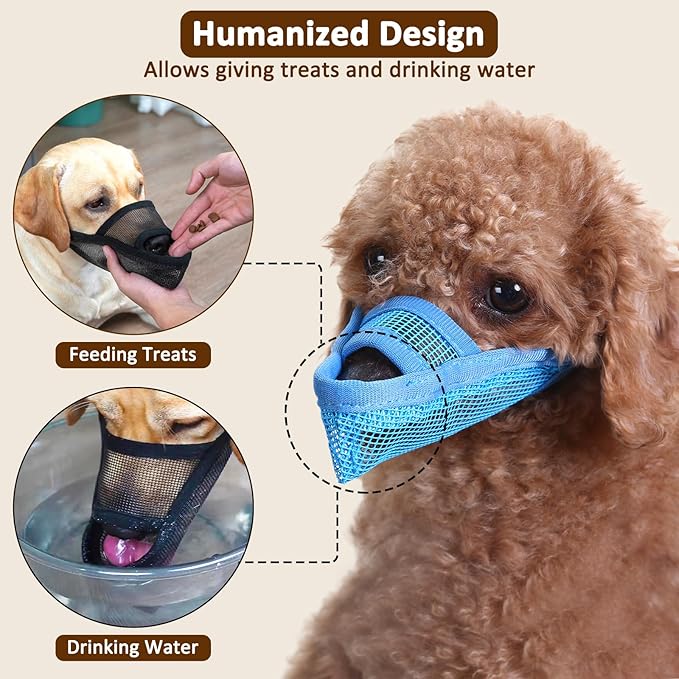 Crazy Felix Nylon Dog Muzzle for Small Medium Large Dogs Dachshund Beagle Poodle Labrador, Air Mesh Breathable and Drinkable Pet Mouth Guard for Anti-Biting Chewing Scavenging(XXXS, Blue)
