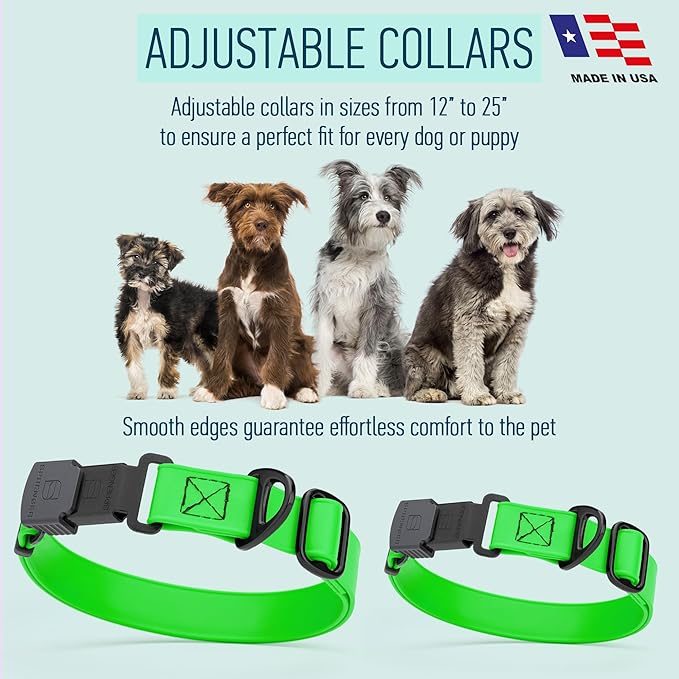 Dogline Biothane Waterproof Dog Collar with Herm Sprenger Black Stainless Steel Quick Release Buckle – Heavy Duty Tactical Durable Collar for Dogs – Comfortable and Safe Pet Collar W 1" L 15-25" Green