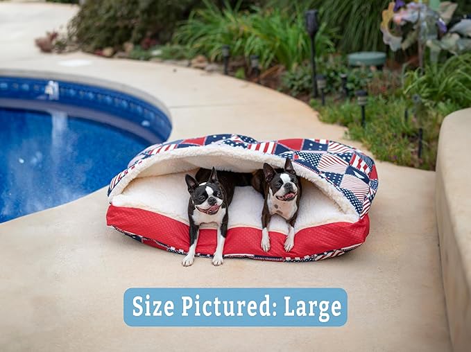 Snoozer Pet Products Luxury Rectangle Cozy Cave, Wag Collection, Medium, Starpatch Red Diamond