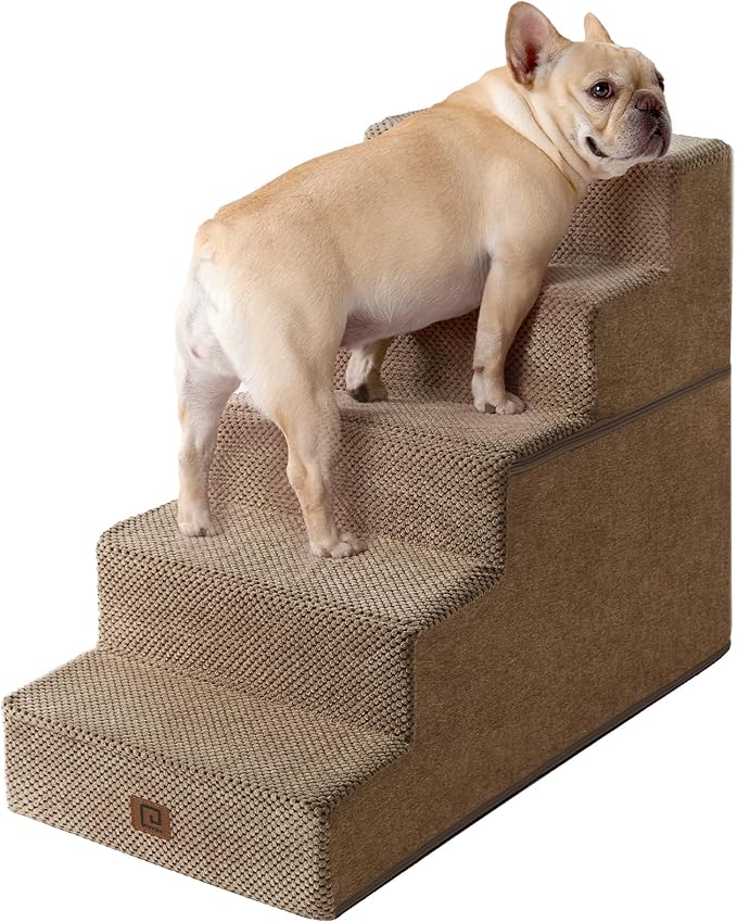 EHEYCIGA Dog Stairs for High Bed 22.5" H, 5-Step Dog Steps for Bed, Pet Steps for Small Dogs and Cats, Non-Slip Balanced Pet Ramp Indoor, Camel