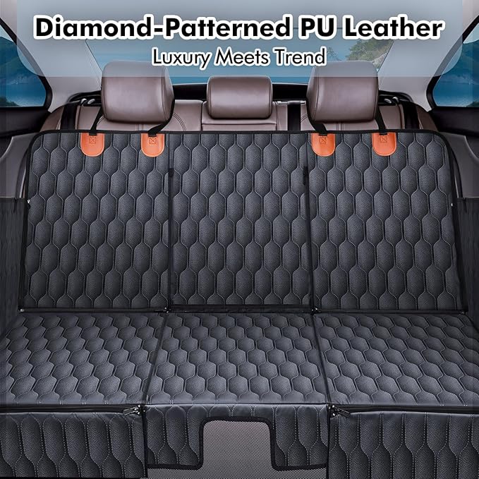 3-in-1 Convertible PU Leather Dog Car Seat Extender & Booster Seat – 400lb Capacity, Waterproof, Hard Bottom, Scratch-Proof Hammock for Cars & SUVs-L