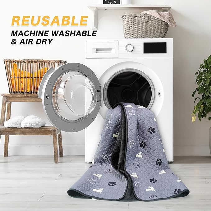 Washable Pee Pads for Dogs, 2 Pack Reusable Puppy Pads, Waterproof Pet Pee Pads for Dog Potty Training, Dog Pee Pads for Crate, Playpen, and Whelping, Durable and Absorbent, Grey 18"x24"