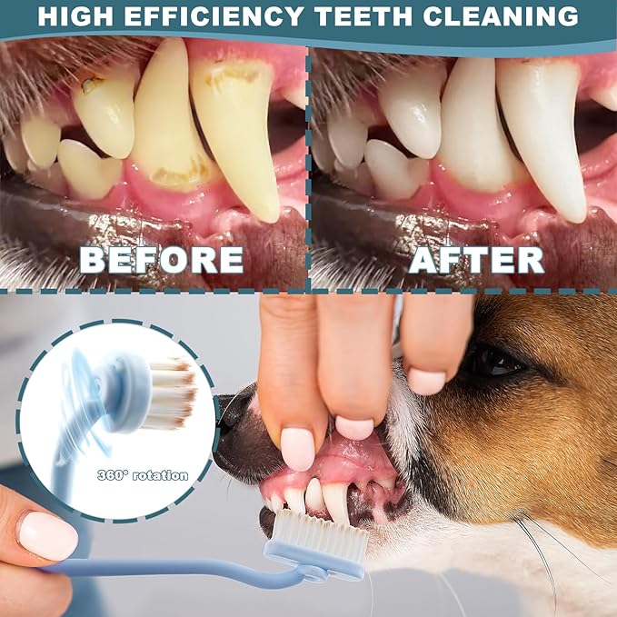 Dog Toothbrush Kit, 360-Degree Finger Three-Sided Design, Replaceable Tooth Brush Heads,Easy Teeth Cleaning & Dental Care, 20Pack