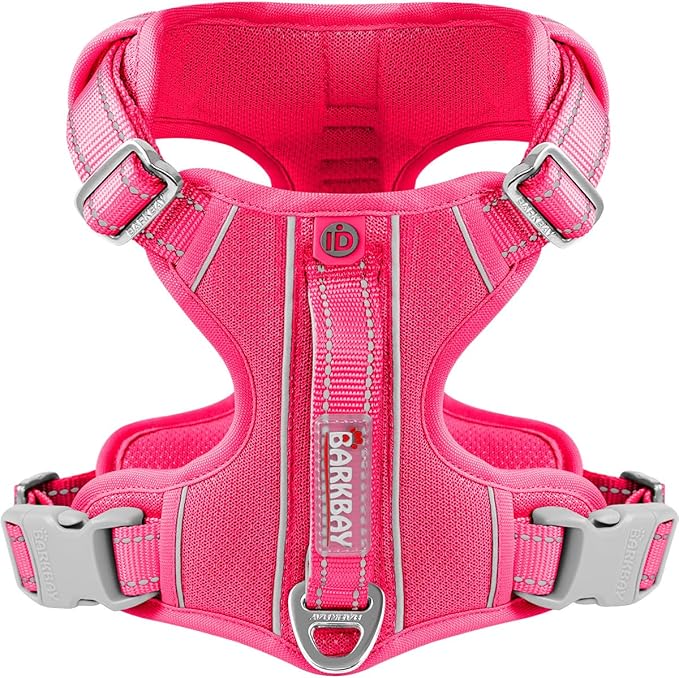 BARKBAY Dog Harness No Pull with ID Tag Pocket - Heavy Duty, Reflective, Easy Control for Large Dogs(Pink,XL)