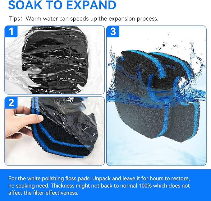 Canister Filter Pads Compatible with AMOSIJOY 172/225/265GPH Canister Filter Media Replacement for Pondforse 172/225/265GPH Aquarium Canister Filter for Aquariums Fish Tanks Turtle Tank 8 Pack