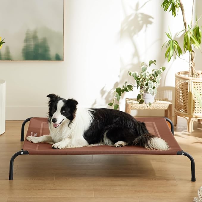 Bedsure Elevated Raised Cooling Cots Bed for Large Dogs, Portable Indoor & Outdoor Pet Hammock with Skid-Resistant Feet, Frame with Breathable Mesh, Terracotta, 49 inches