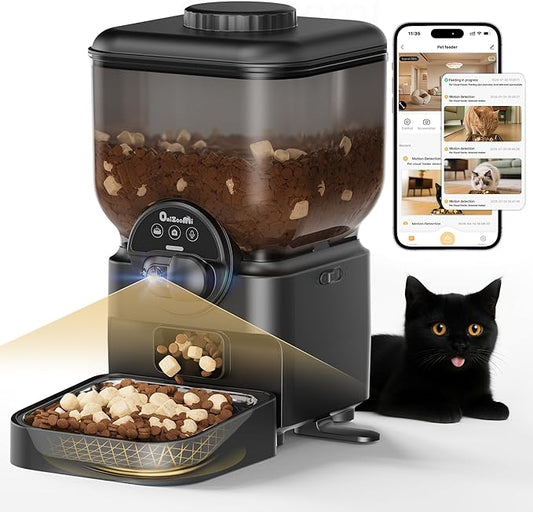 Automatic Pet Feeder for Cat and Dog - 6L Auto Cats Food Dispenser with Camera - WiFi App Control Smart Feeders with Timed - Dogs Feeding Station with 15-Day Battery Life After Power Off