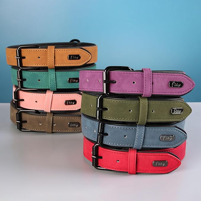 Didog Soft Padded PU Leather Dog Collar, Breathable and Adjustable Pink Dog Collars for Medium Dogs, Comfortable for Daily Walk, Pink, L Fit Neck 13-17"(22-44 lbs)