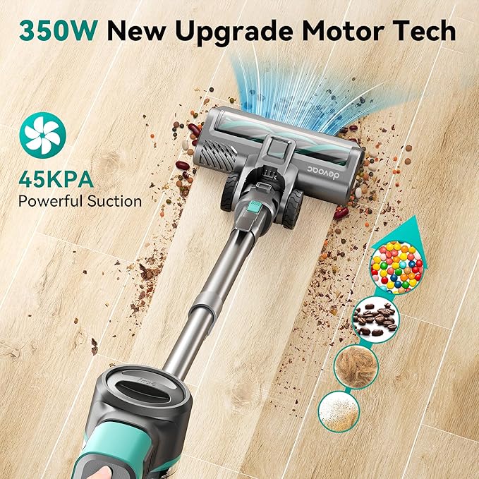 DEVOAC S10K Cordless Vacuum Cleaner, 45Kpa 50mins Lightweight Stick Vacuum with Powerful Suction for Home, Rechargeable, Self-Standing, Handheld Vacuum Cleaners for Hardwood Floors, Carpets, Pet Hair