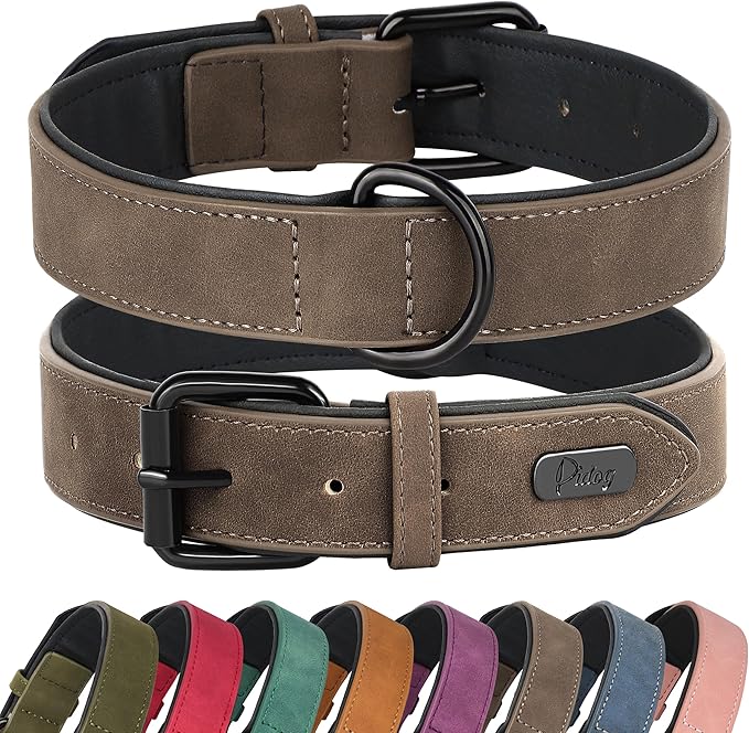 Didog Soft Padded PU Leather Dog Collar, Breathable and Adjustable Dog Collars for Small Dogs, Comfortable for Daily Walk, Brown, M Fit Neck 12-15"(13-22 lbs)