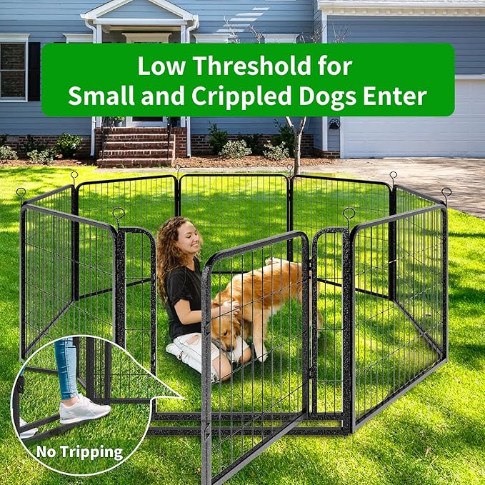 Dog Playpen Outdoor Extra Wide 8 Panels Heavy Duty Dog Fence 32" Height Anti-Rust with Doors Portable for RV Camping Yard, Total 21FT, 35 Sq.ft, Snowy Black