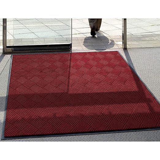 M+A Matting WaterHog Diamond | Commercial-Grade Entrance Mat with Rubber Border – Indoor/Outdoor, Quick Drying, Stain Resistant Door Mat (Red/Black, 4' x 8')
