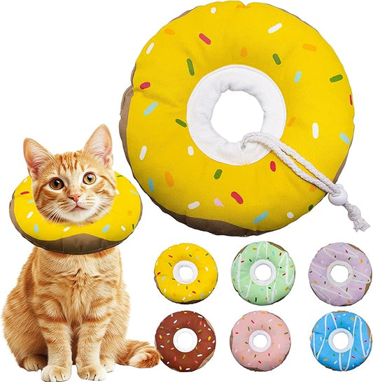 Cat Cone Collar Soft, Adjustable Cat Recovery Collar Kitten Cones to Stop Licking, Cute Donut E Collar After Surgery, Cats Neck Pillow Cone Elizabethan Cones of Shame (Waterproof Yellow, Small)