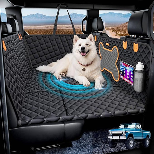 Dog Back Seat Extender for Truck, Hard Bottom Dog Car Seat Cover-Strong Support Waterproof Scratch-Proof Pet Hammock for Full Size F150/RAM1500/Silverado Crew Cab Pickup, Black