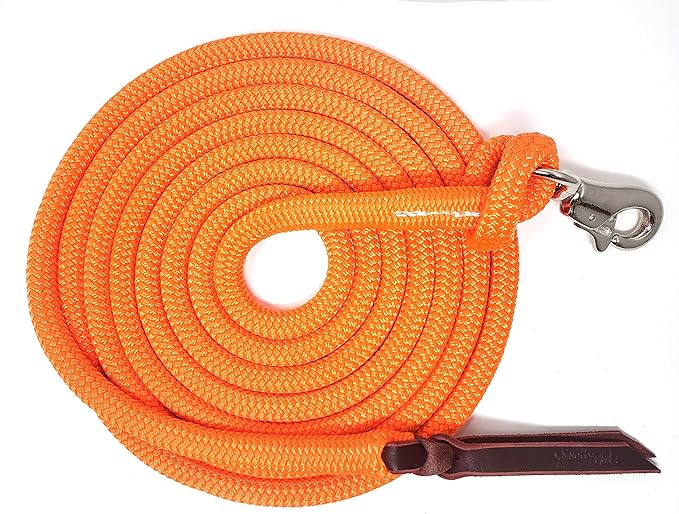 Double Braid Lead Rope with Eye Splice Loop, 12-14FT Lengths (Neon Orange, 12 ft.)