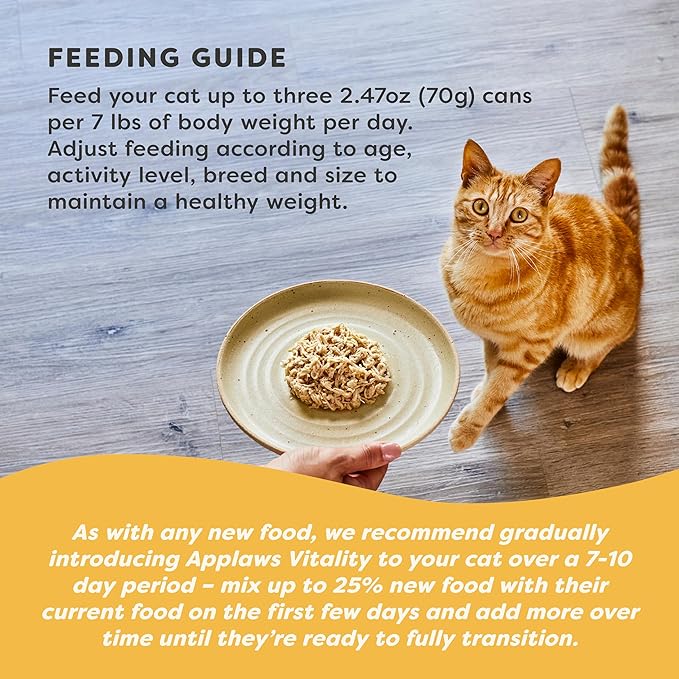 Applaws Vitality Wet Cat Food in Broth, Natural Canned Cat Food, Wet Food for Cats with Added Vitamins and Minerals, Grain Free, Carrageenan Free, Tuna Fillet in Broth (24 Count, 2.47 oz Cans)