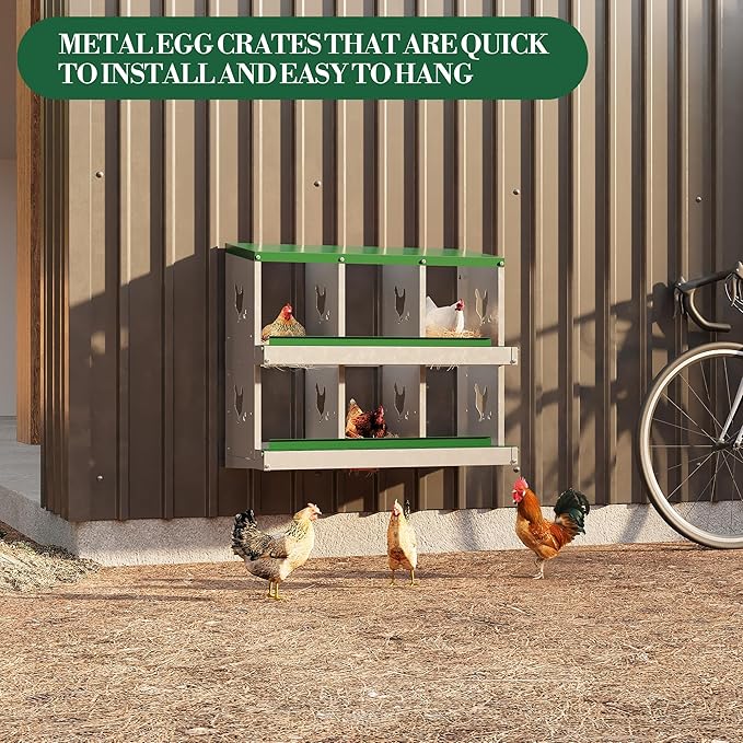 6 Hole Chicken Nesting Box with Roll Out Egg Tray, Rustproof & Ventilated Chicken Laying Boxes for Hens, Chickens, Ducks | Easy-Clean Poultry Coop Accessories