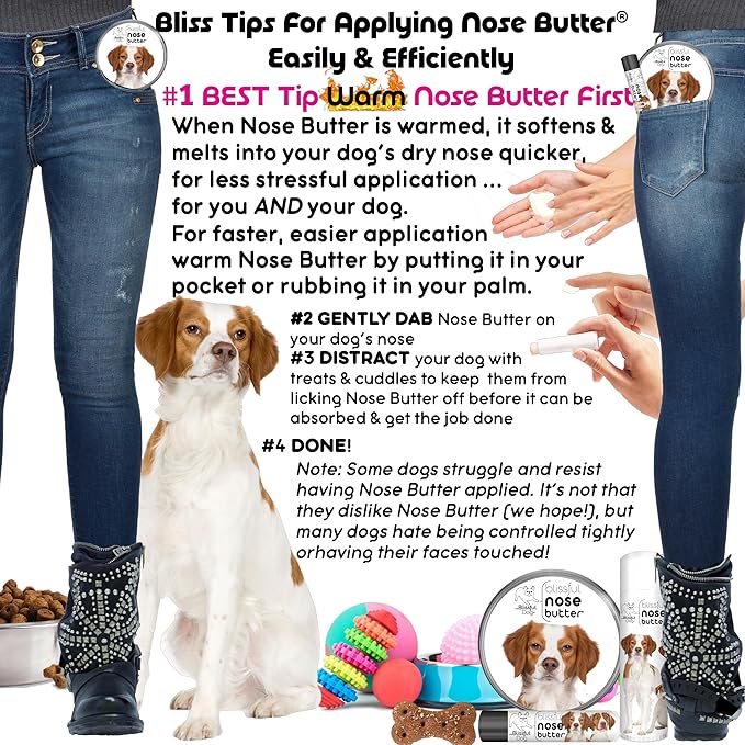 The Blissful Dog Brittany Spaniel Nose Butter for Dry, Cracked Skin, Lick-Safe Dog Nose Balm with Moisturizing Shea Butter, Almond, Olive, and Essential Oils, Pet Supplies, Uncented, 0.15 oz.