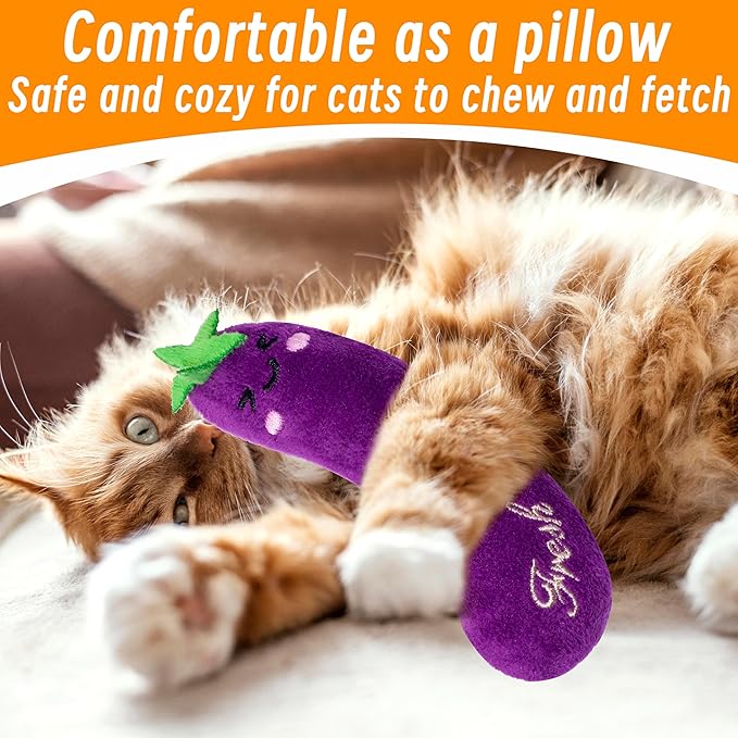 Catnip Toys for Indoor Cats, 5 Pack Cat Toys for Cats, Fluffy Catnip Toys for Chewing Playing, Interactive Kitten Toys, Catnip Filled Kitty Chew Teething Toys, Cat Chew Toys, Vegetable,5 pcs