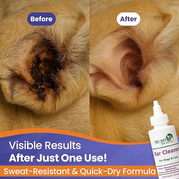 Dog & Cat Ear Cleaner Solution with Aloe Vera & Tea Tree Oil – Removes Itchy Ear Wax, Debris, Odor – Ears Wash, Drops & Flush for Pets, Dog Ears Cleaning, Cat Cleaner (4 oz- Pack of 2)