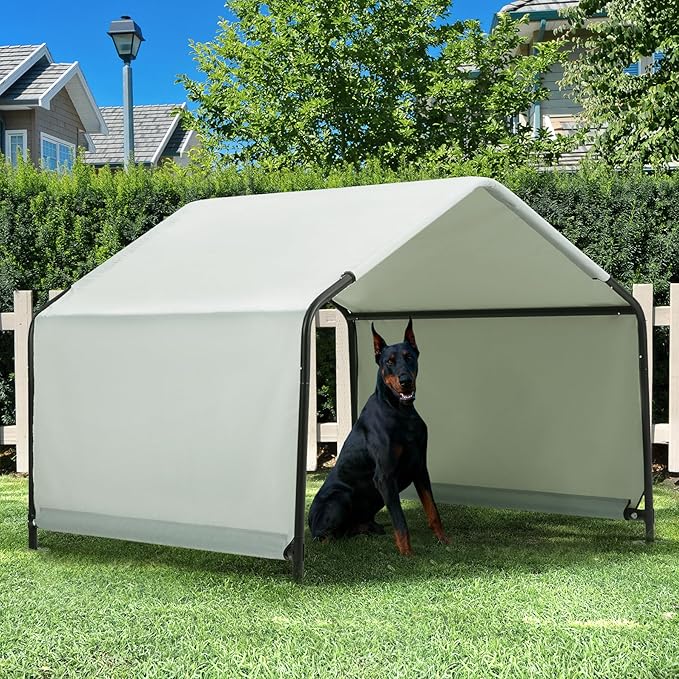 Dog Shade Shelter Outdoor 4'x4'x3' Tent for Large Medium Dogs, Outside Sun Rain Canopy Pet House for Cats Pigs Livestock with Waterproof Roof Ground Nails,Grey
