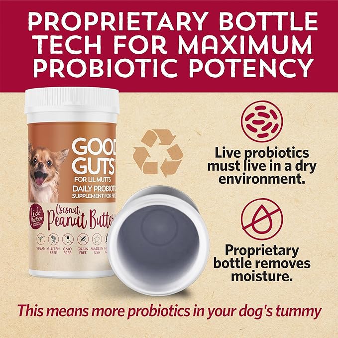 Fidobiotics Good Guts for Lil Mutts Probiotic for Dogs, Billions of CFUs, 11 Strains, 5 Digestive Enzymes, 2 Prebiotics, Digestive Gut Health for Dogs, Adult & Puppy Probiotics Supplements (30 Days)