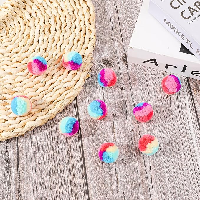 30 Pcs Soft Plush Cat Ball 1.2-inch Rainbow Cat Toy Balls Fuzzy Kitty Balls Kitten Puff Balls Colorful Cat Pom Pom Balls for Cat Kitten Pet Playing Exercising