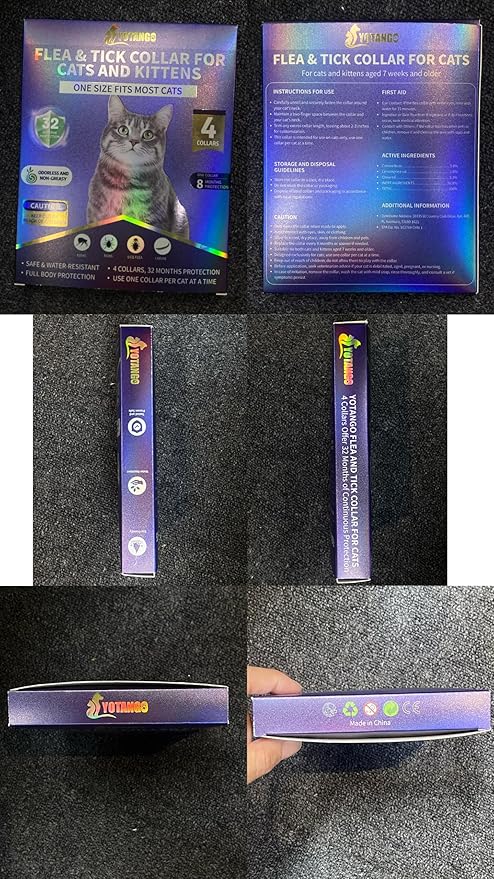 4 Pack Flea Collar for Cats 32 Months Prevention, Waterproof Natural Treatment Collar Adjustable for All Breeds and Size(Black & Purple)