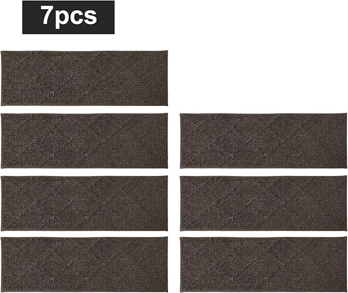 COSY HOMEER Edging Stair Treads Non-Slip Carpet Mat 28inX9in Indoor Stair Runners for Wooden Steps, Edging Stair Rugs for Kids and Dogs, 100% Polyester TPE Backing (7pc, Brown)