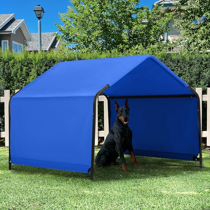 Dog Shade Shelter Outdoor 4'x4'x3' Tent for Large Medium Dogs, Outside Sun Rain Canopy Pet House for Livestock Pigs Cats with Waterproof Roof Ground Nails,Blue
